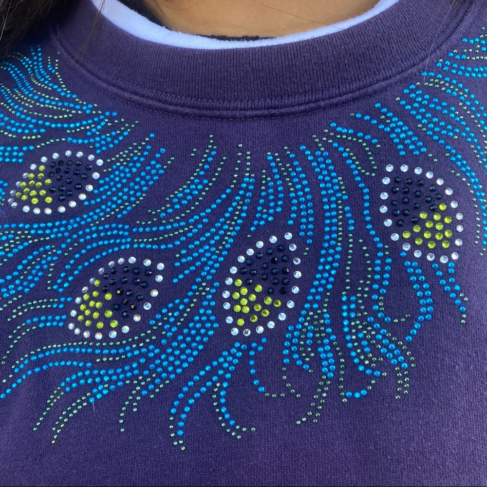 Trilllogy Women’s Embroidered Crewneck Sweatshirt Purple Pullover Sweater Size L - Picture 2 of 4